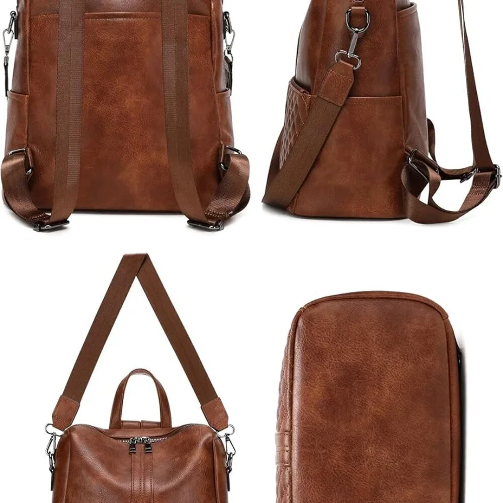 Vegan Leather Backpack Purse for Women Medium Travel Office Fashion
